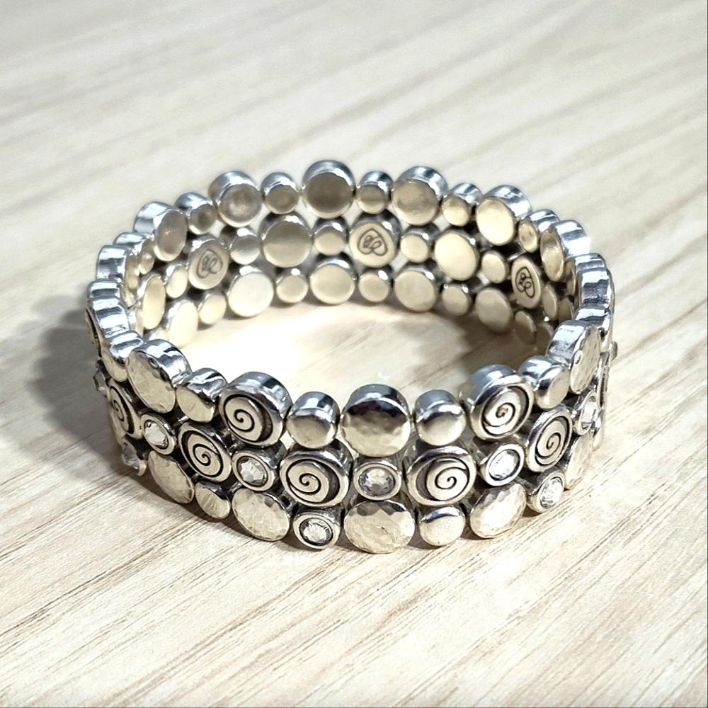 Brighton Joliet Bracelet Stretch Hammered Silver w Swarovski Crystals